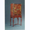 Red hand painted Chinoiserie Cabinet on Stand