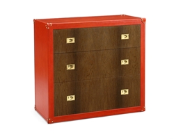 Leather Covered Chest With Veneered Drawers