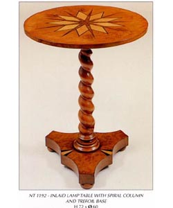 Inlaid Lamp Table with Spiral Column and Trefoil Base