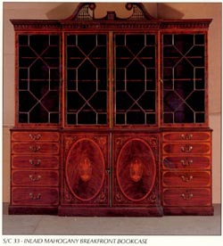 Inlaid Mahogany Breakfront Bookcase