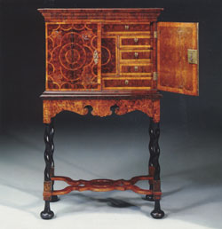 William and Mary Oyster Walnut Cabinet on stand